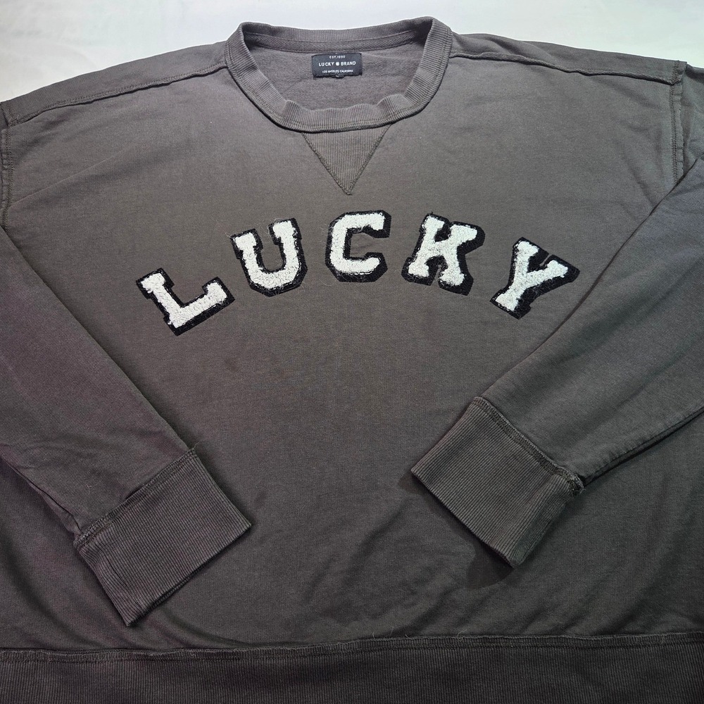 Lucky Brand Mens Gray Lucky Chenille Patch Crewneck Sweatshirt Large